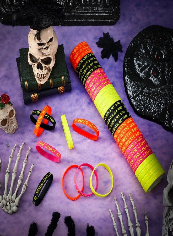 WinnerWhy 100 Pcs Halloween Christian Bracelets Jesus Bracelets Bulk Pumpkin Rubber Bracelet for Party Favors Gifts Prize, 4 Designs - Image 4